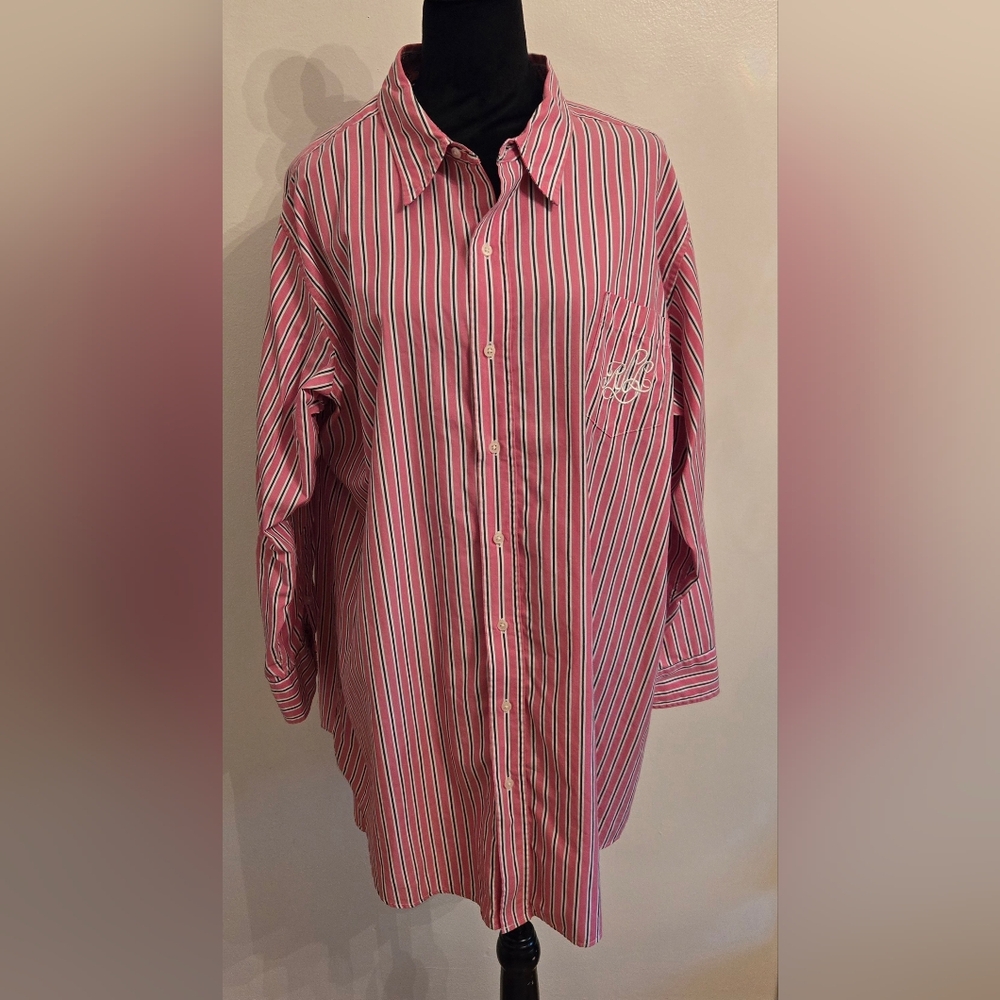 Lauren Ralph Lauren Pink striped button-up sleep shirt